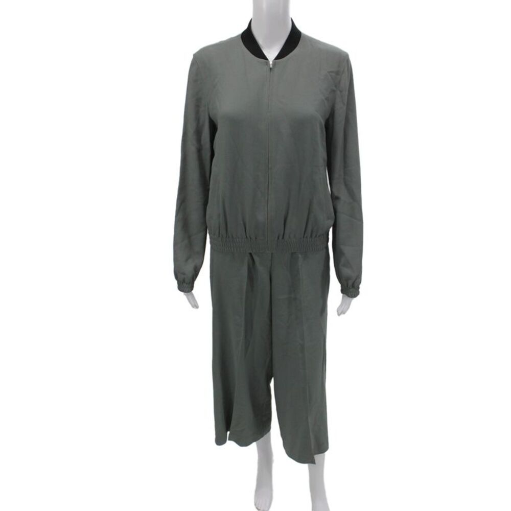 Theory Womens Gray Pant Suit Acetate Zip Long Sleeve Athleisure Size PP